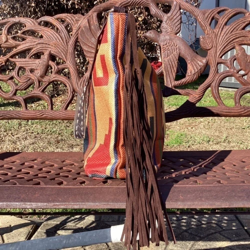 NWT SamaYe Boho Southwestern Vintage Style Multicolor Tote Leather Fringe Strap - Picture 5 of 14